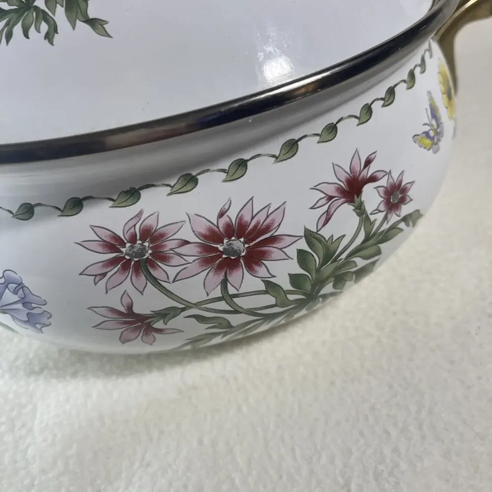 1980s Regency Club Cooks Corner 2 Handled Enamelware Soup Casserole w/Lid 3 Qt